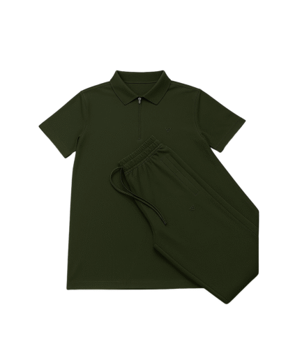 Premium Pr@da Drifit Imported Olive Green Tracksuit Set (Polo T-Shirt & Trouser)