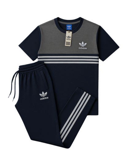 Ada Blue & Grey - Single Jersy Tracksuit Set (T-Shirt & Trouser)