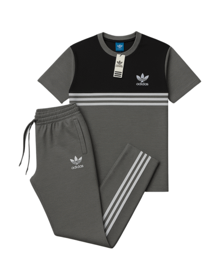 Ada Grey & Black - Single Jersy Tracksuit Set (T-Shirt & Trouser)