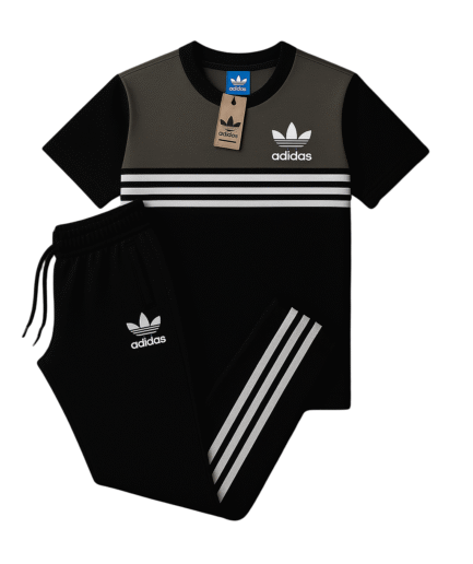 Ada Black & Grey - Single Jersy Tracksuit Set (T-Shirt & Trouser)