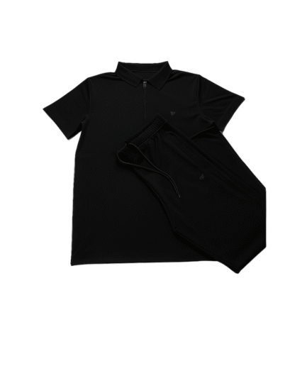 Premium Pr@da Drifit Imported Black Tracksuit Set (Polo T-Shirt & Trouser)