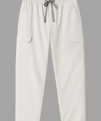 Yarn Dyed Cotton Narrow Stripes White Trouser