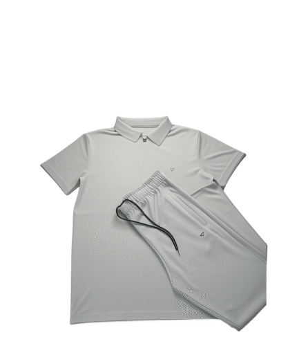 Premium Pr@da Drifit Imported Light Grey Tracksuit Set (Polo T-Shirt & Trouser)