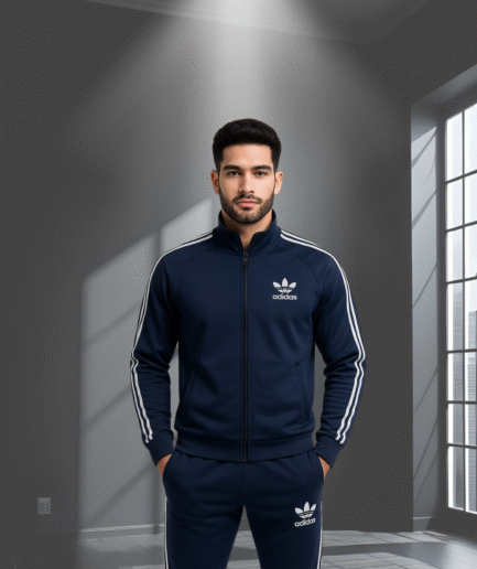 🟦 Navy Eclipse Striped-Sleeve DriFit Winter Tracksuit