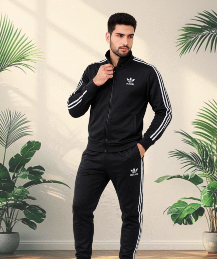 ⬛ Midnight Obsidian Black Striped-Sleeve DriFit Winter Tracksuit