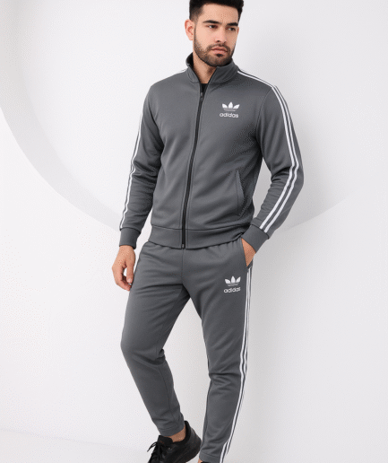 🩶 Carbon Mist ( Charcoal Grey ) Striped-Sleeve DriFit Winter Tracksuit